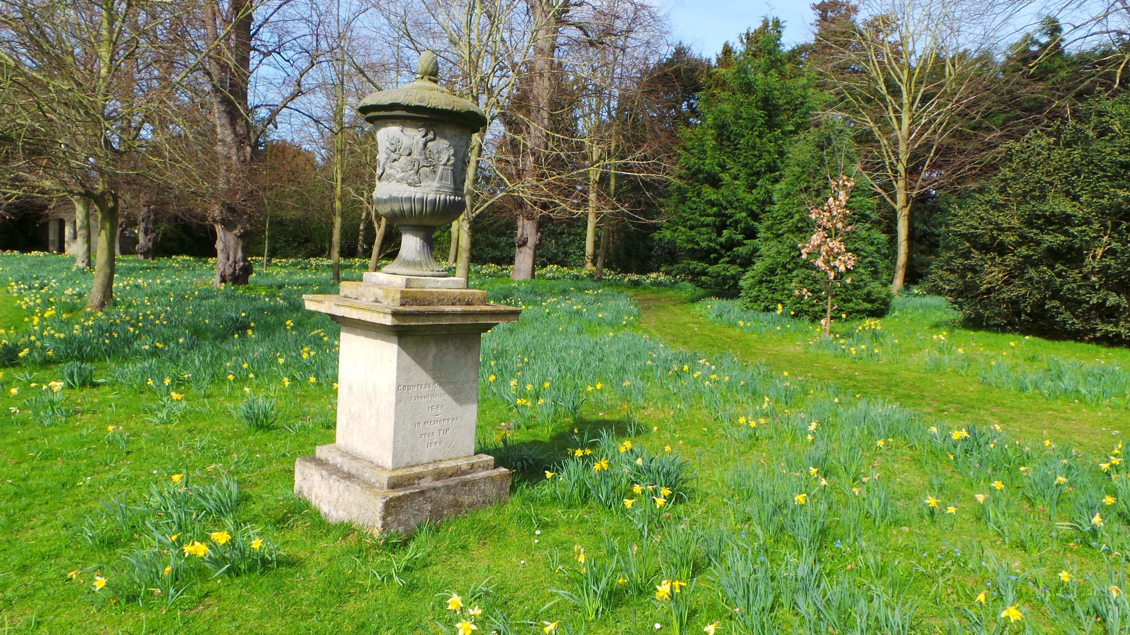 Monument in Belton House gardens to Countess Brownlow's dogs - Tina, who died in 1896, and Tip, who died in 1899.
