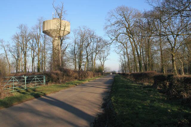 Hall Road near Buckminster This road goes from Buckminster to the A1 at Easton. The water tower is at the Junction with Buckmister Lane which leads to Skillington to the left and The Drift, which follows the route of an old drove road, to the right. Past the junction this road is called Crabtree Road.