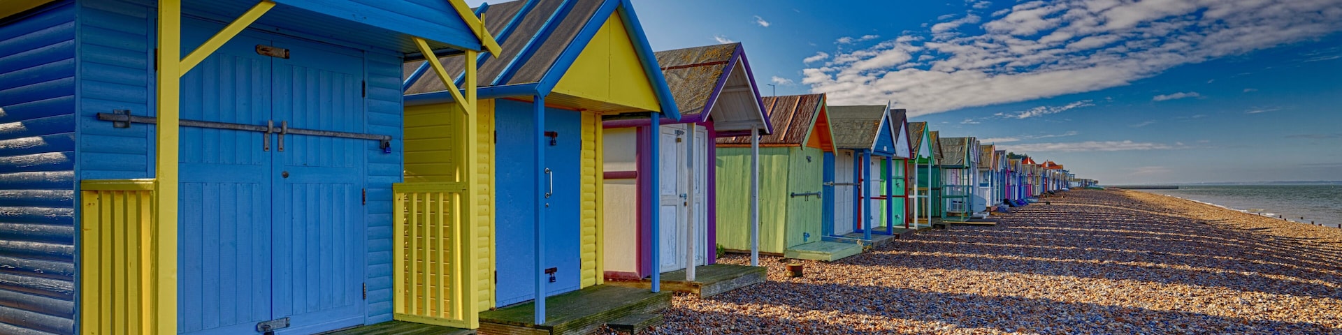 Colourful huts at the beach in Herne Bay Kent England