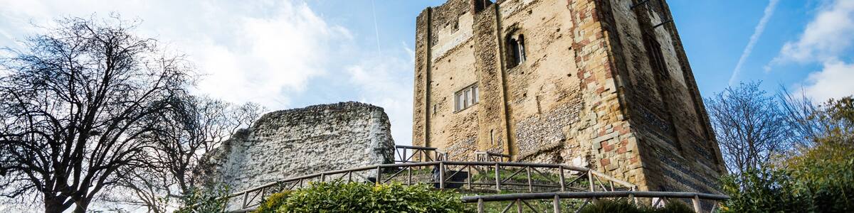 Historic ruins of Guildford Castle, Surrey, Great Britain. England, Shutterstock ID 593061389, SF SSA Case with Manager Approval: Case 07151371, Job: Prepay credit, Client/Licensee: , Other: