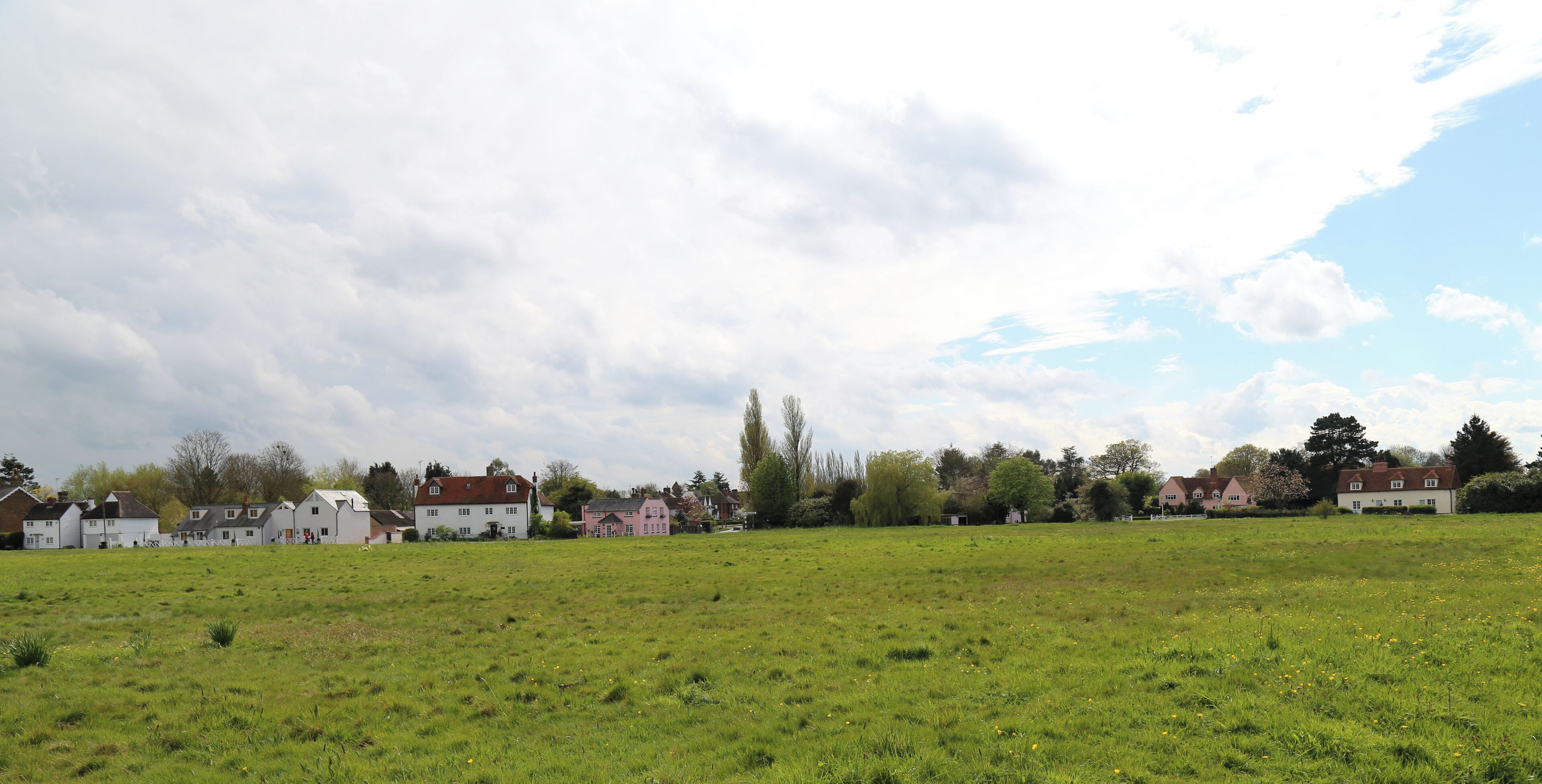 Across the village green from the north-east at Matching Green, Essex, England
