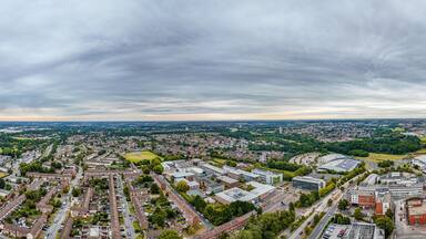 Aerial drone cityscape of Harlow Town, England