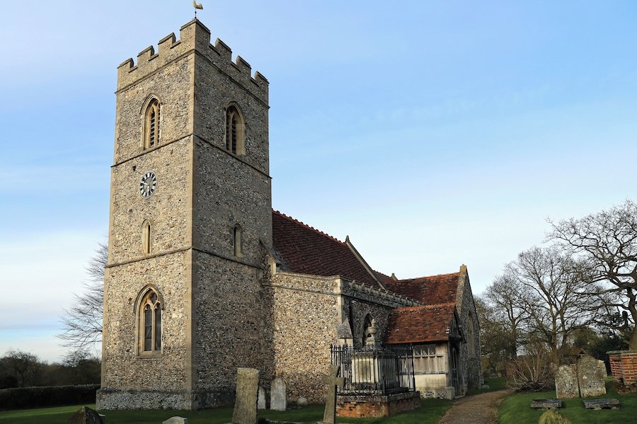 A view of the south-west of the Grade: II* listed early 13th-century St Mary the Virgin parish church of Matching, Essex, England. Software: file lens-corrected and optimized with DxO OpticsPro 10 Elite and Viewpoint 2, and further optimized with Adobe Photoshop CS2.
