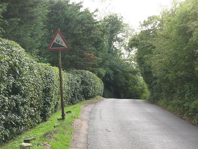 Gradient warning sign on Low Hill Road Essex is not generally a county of steep hills, but here is one that descends into the Lea/Lee Valley.