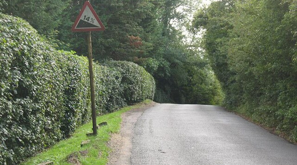 Gradient warning sign on Low Hill Road Essex is not generally a county of steep hills, but here is one that descends into the Lea/Lee Valley.