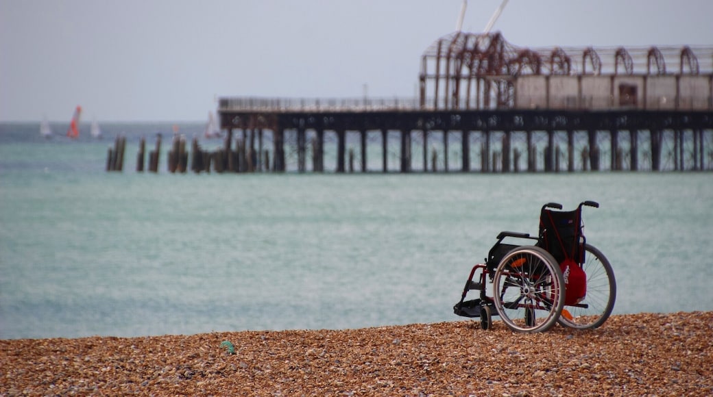 April 2014
A seemingly abandoned wheelchair sitting on Hastings beach in front of the burnt out remains of the town's pier.
#BeachBound