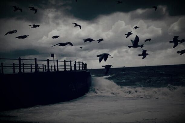 Stormy day on Hastings beach.