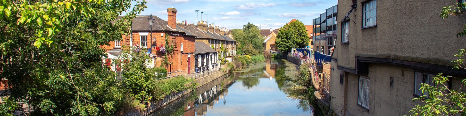 View from a bridge on the River Lee at Hertford, Hertfordshire