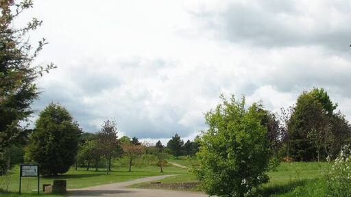 Footpath across the golf course, Bedwell Park A public right of way uses this otherwise private road across a golf course.