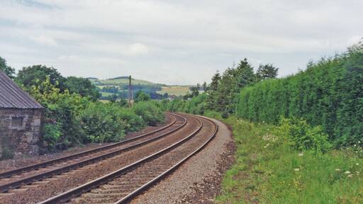 Site of Fourstones station, view west 1994. View westawrd, towards Carlisle: ex-NER Newcastle - Carlisle main line. The station was closed 2/1/67.