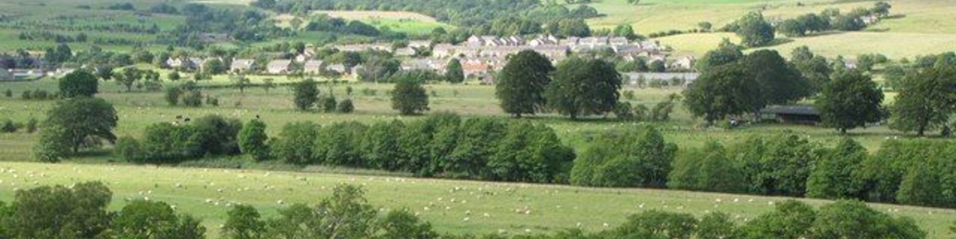 Bellingham (from the south) Bellingham spreads itself across this grid square and NY8383. On the horizon (right) are Callerhues Crags in NY8486 and NY8586. The farm which appears to be just below the crags is Blakelaw in NY8484.