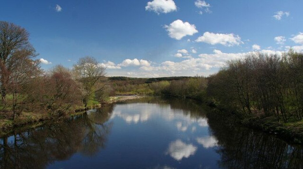 River South Tyne Looking down the South Tyne from the footbridge at Bardon Mill.