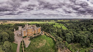 Grantham, Leicestershire, England- 22 August 2023: Belvoir Castle is a faux historic castle and stately home in Leicestershire, England, A castle was first built on the site immediately after the Norm