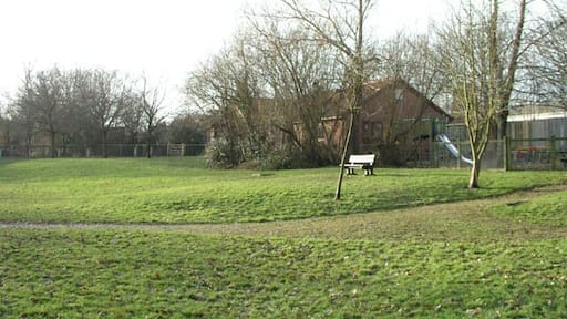 Hookwood Memorial Hall. Seen from the play area on the remains of Withy Meadow.
