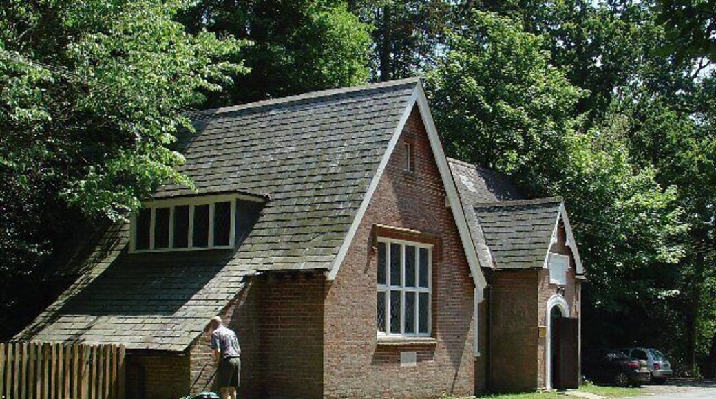 The John Flamsteed Hall, Burstow Church, Burstow, Surrey. Just over the road from the church. A plaque over the door states that the building was erected in 1859.