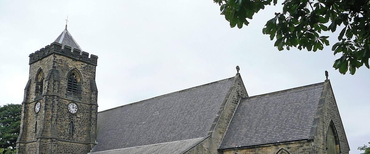 Emmanuel Church, Huddersfield Road, Shelley Built in 1868. Designed by Henry Mallinson and William Swinden Barber, 1865-1869. In addition to church services, it is used for community events such as art exhibitions.