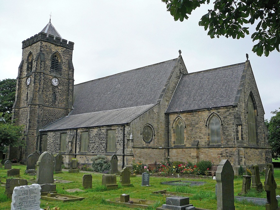 Emmanuel Church, Huddersfield Road, Shelley Built in 1868. Designed by Henry Mallinson and William Swinden Barber, 1865-1869. In addition to church services, it is used for community events such as art exhibitions.