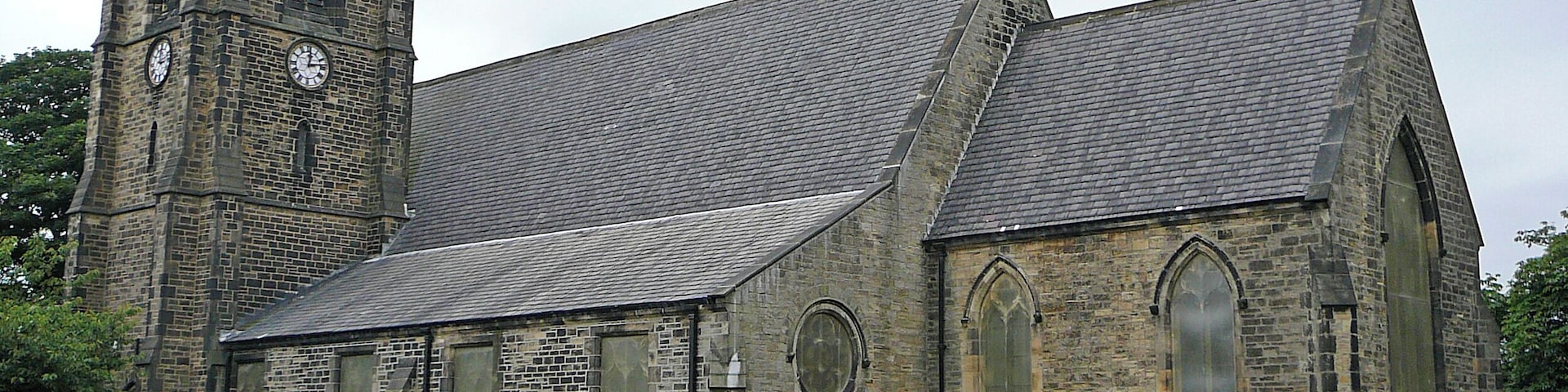 Emmanuel Church, Huddersfield Road, Shelley Built in 1868. Designed by Henry Mallinson and William Swinden Barber, 1865-1869. In addition to church services, it is used for community events such as art exhibitions.
