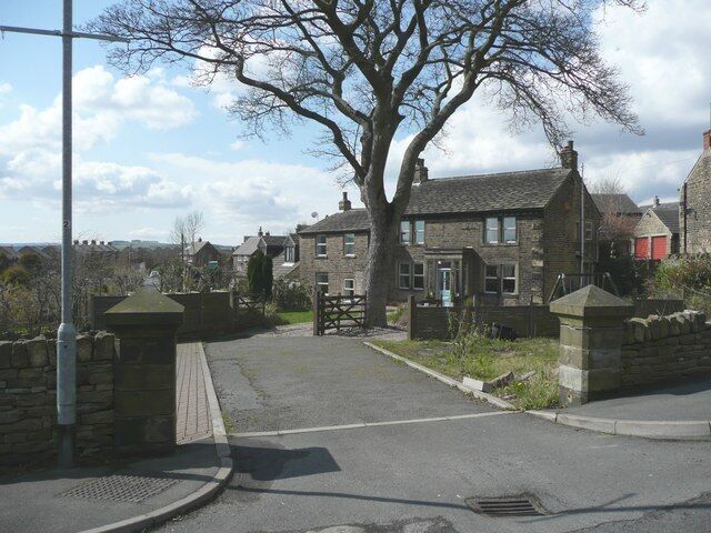 Houses off Doctor Lane, Shelley A grand pair of gateposts guarding the driveway to these houses.