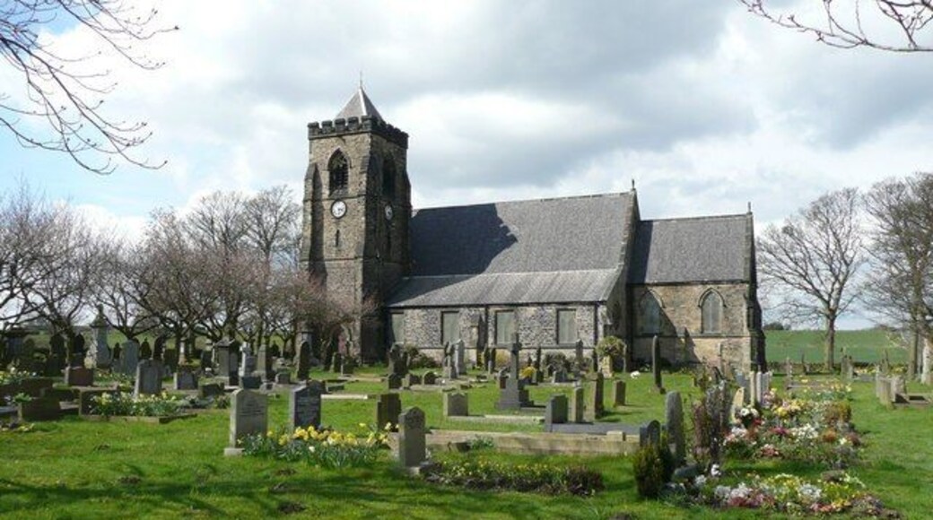 Emmanuel Church, Huddersfield Road, Shelley Built in 1868. Designed by Henry Mallinson and William Swinden Barber, 1865-1869. In addition to church services, it is used for community events such as art exhibitions.