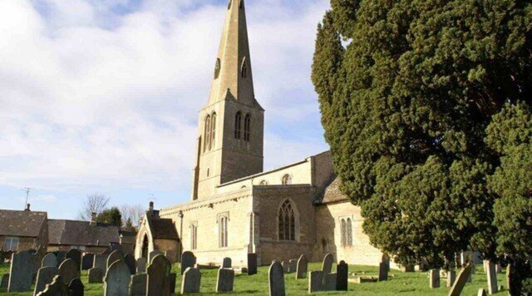 Stanion Church Tall broach steeple dominates the village