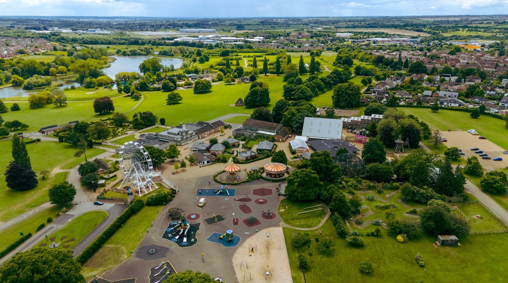 rides and giant wheel in Wicksteed park n England.