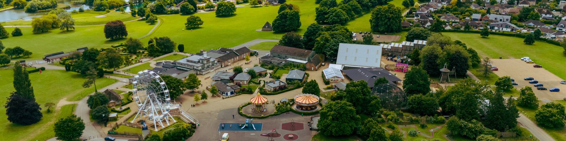 rides and giant wheel in Wicksteed park n England.