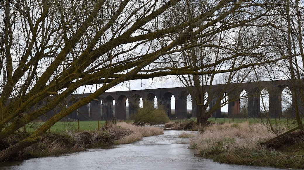 the arches of the harringworth viaduct (or welland viaduct) one of the longest railway viaducts across a valley in the uk