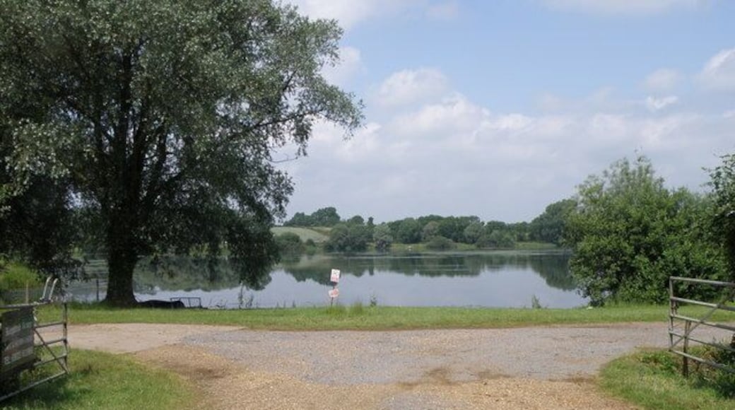 Entrance to Ringstead Grange Trout Fishery A very popular area for fishermen, a range of worked out sand and gravel pits have been given over to Fisheries and nature reserves.