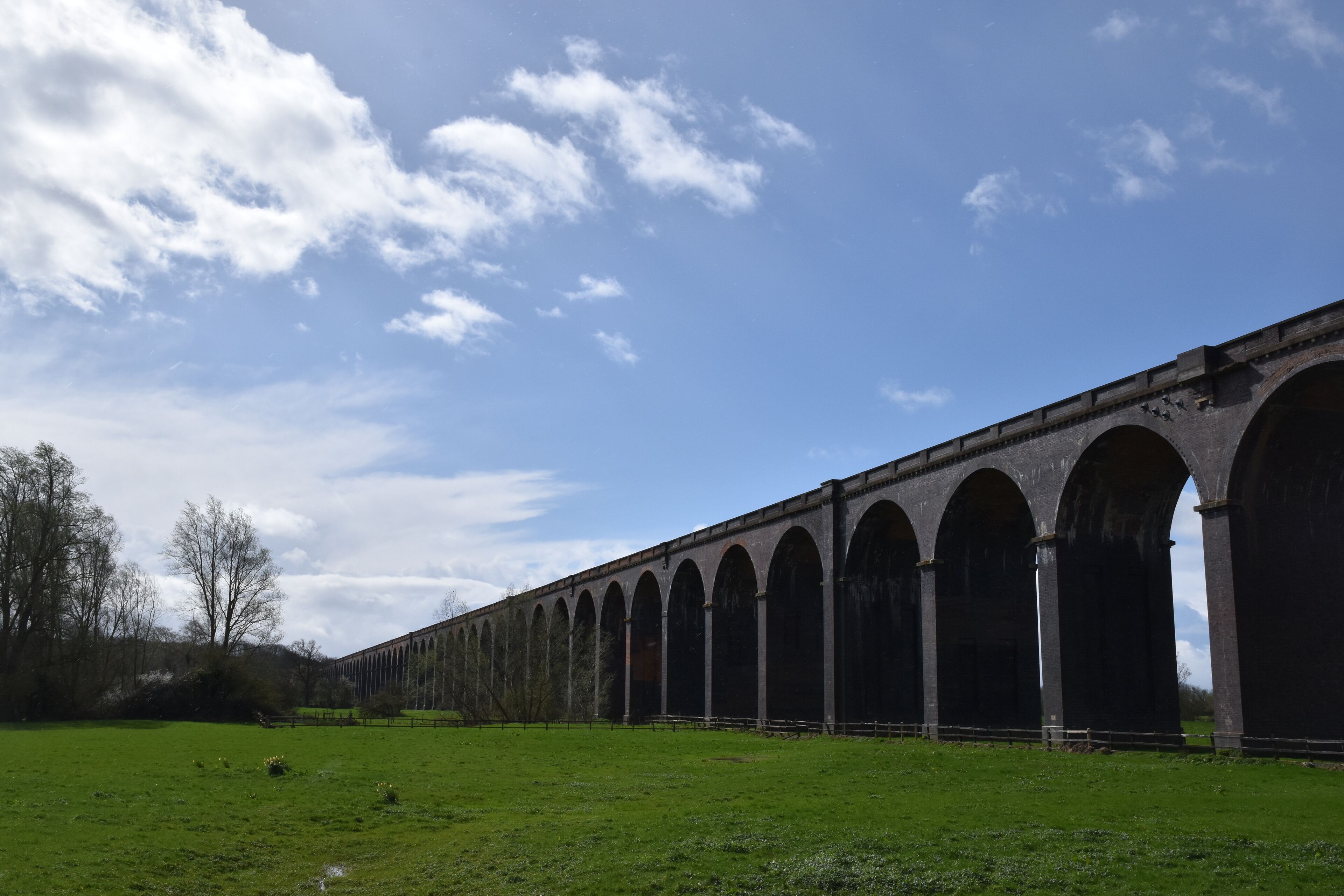 the arches of the harringworth viaduct (or welland viaduct) one of the longest railway viaducts across a valley in the uk