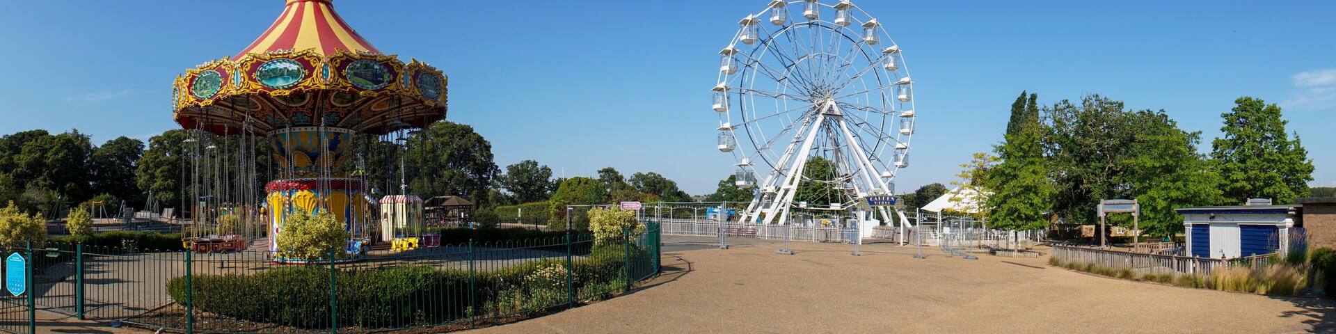 The Garden Wheel and a carousel at Wicksteed Park in Kettering, UK