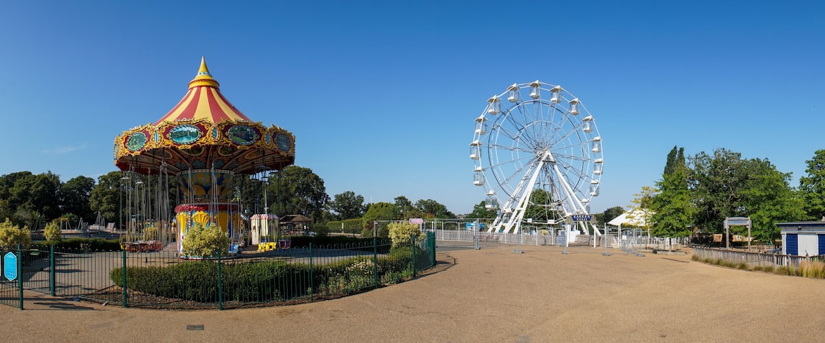 The Garden Wheel and a carousel at Wicksteed Park in Kettering, UK