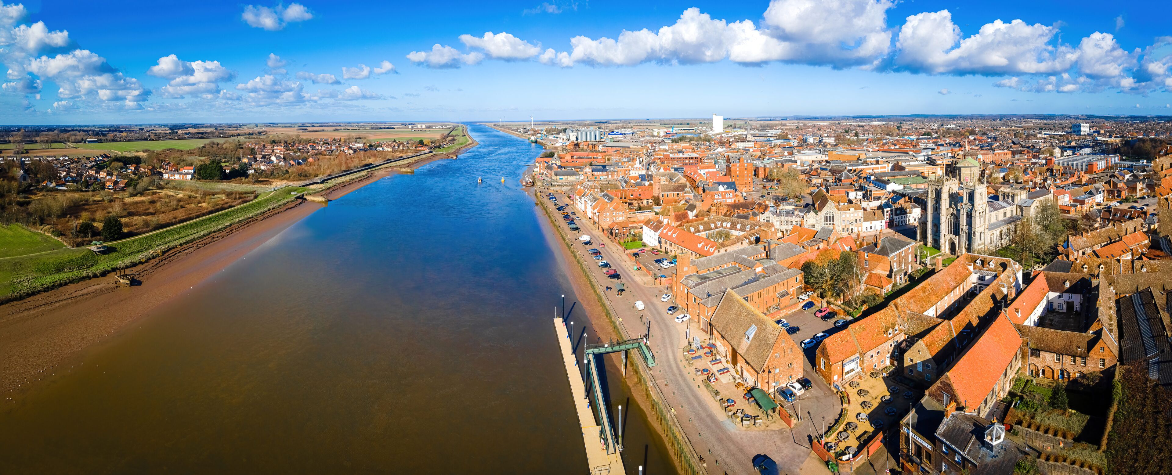 An aerial view of King's Lynn, a seaport and market town in Norfolk, England