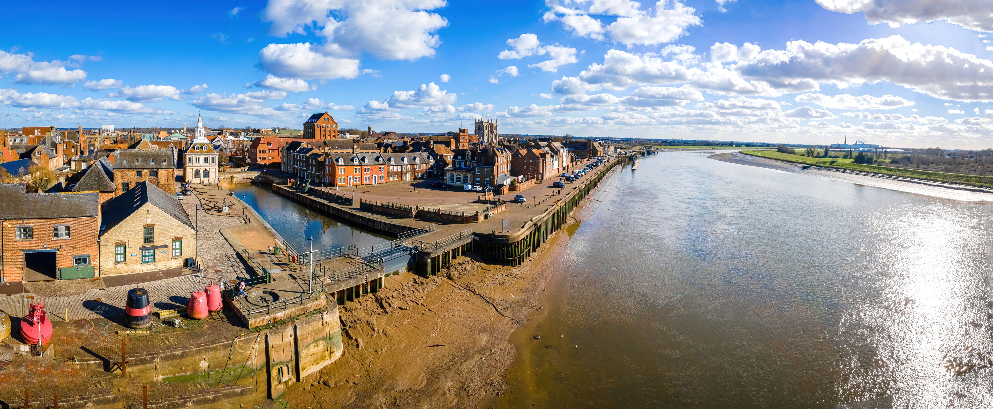 An aerial view of King's Lynn, a seaport and market town in Norfolk, England