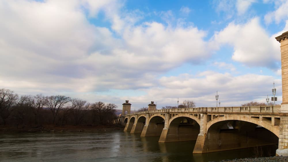 Panorama Market Street Bridge Wilkes-Barre, Luzerne County With Historic Eagles Perched Over City