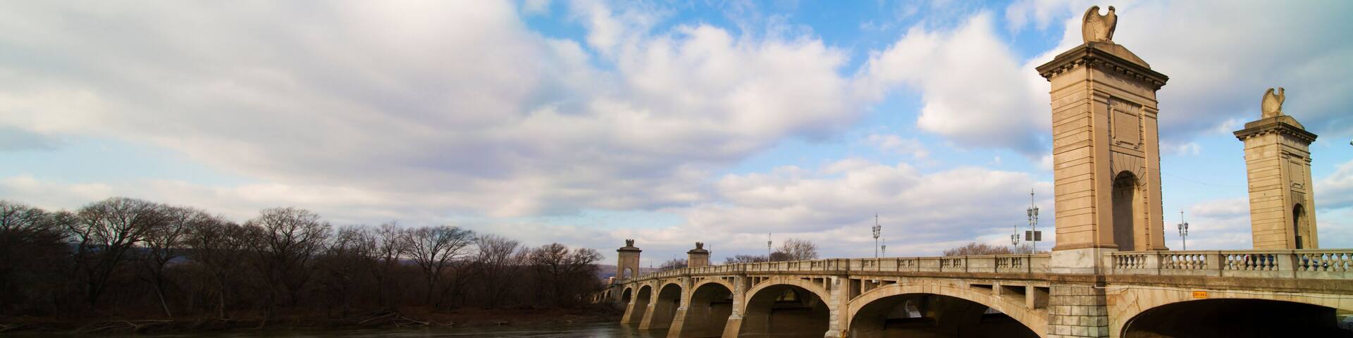 Panorama Market Street Bridge Wilkes-Barre, Luzerne County With Historic Eagles Perched Over City