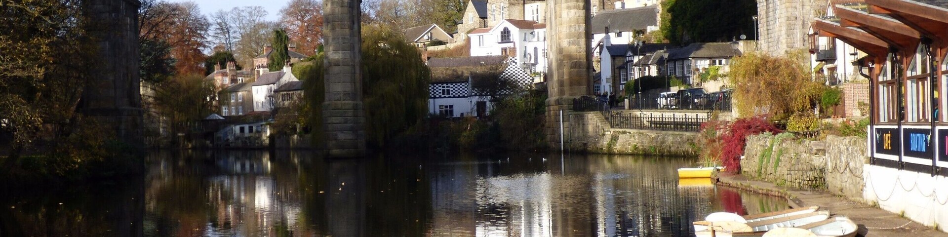 Viaduct at Knaresborough which as far back as Victorian times was a popular holiday destination , to take a rowing boat down the River Nidd. The river's edge is perfect to stroll along even on a winter's day. And lunch at a waterside cafe on a sunny day. Bliss.