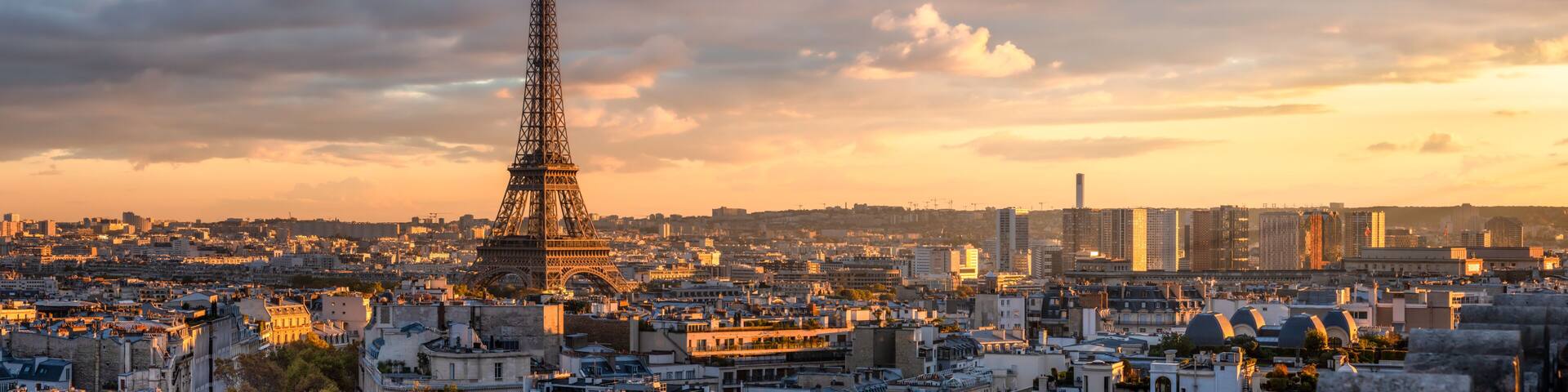 Panoramic view of the Paris skyline with Eiffel Tower