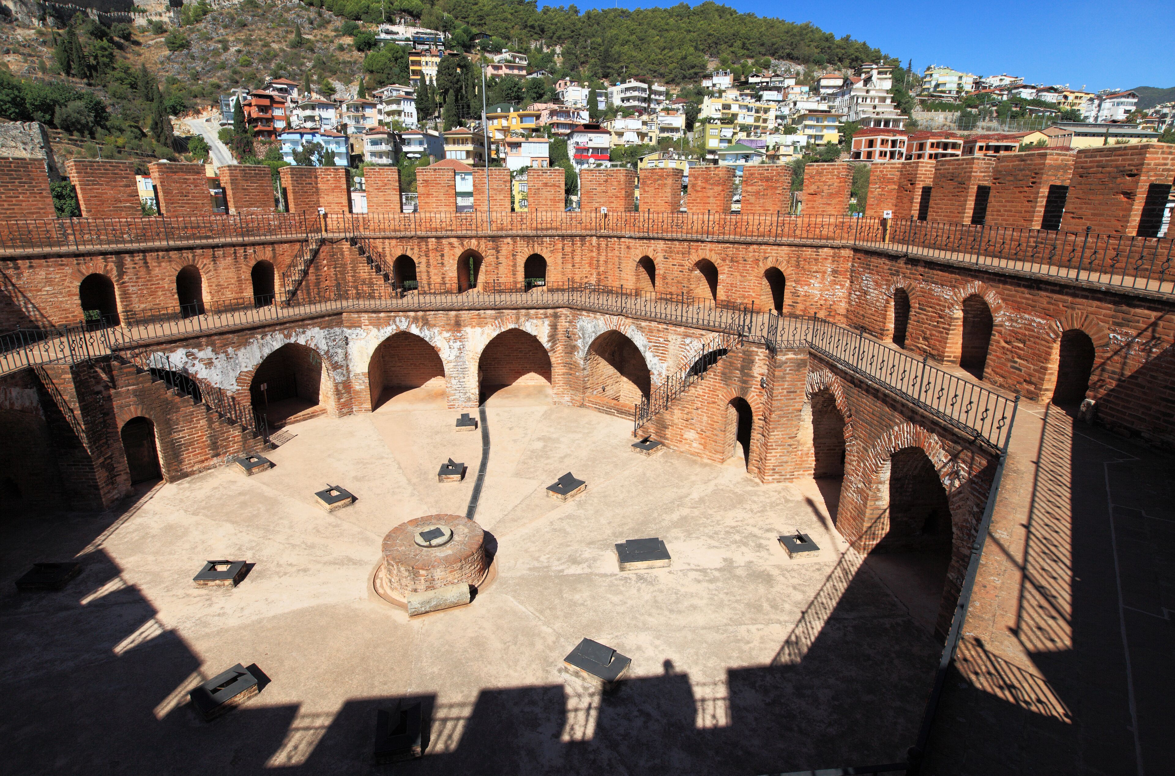 Inside Red Tower. Landmark of city Alanya, Turkey