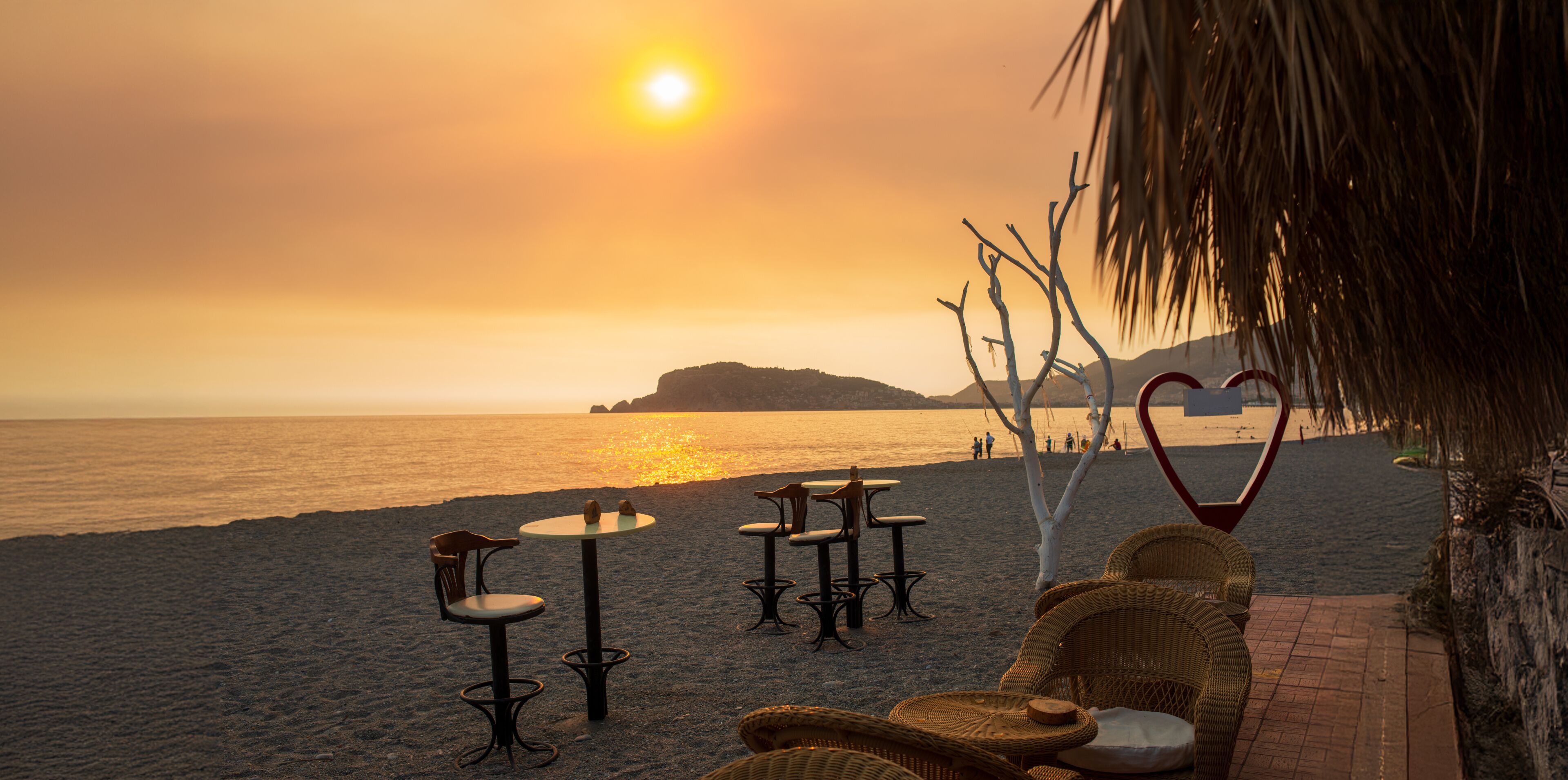 romantic evening sunset in Alanya for background