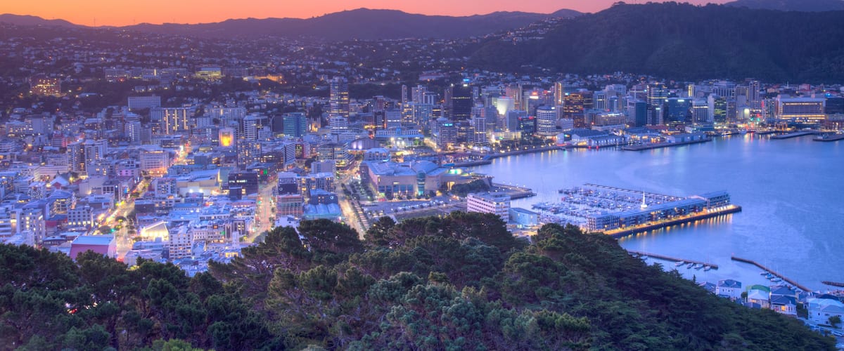 Sunset aerial view of Wellington, New Zealand