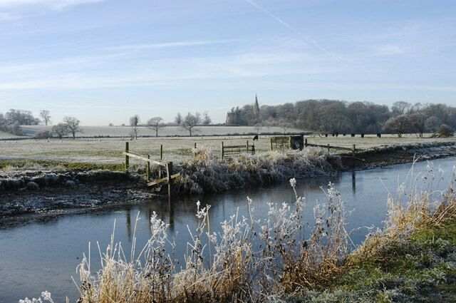 Glasson branch of the Lancaster Canal Looking south-west towards the church at Upper Thurnham on a very cold and frosty morning