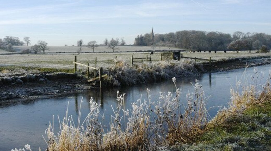 Glasson branch of the Lancaster Canal Looking south-west towards the church at Upper Thurnham on a very cold and frosty morning