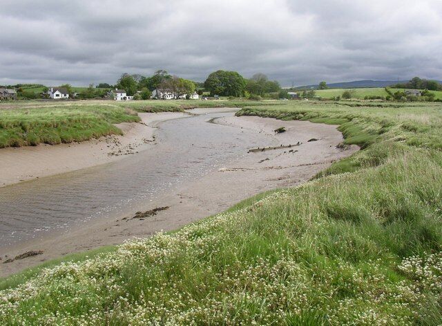 The River Conder (2), near Glasson, Thurnham CP Looking upstream from the B5290 towards the hamlet of Conder Green (in Ashton with Stodday CP).