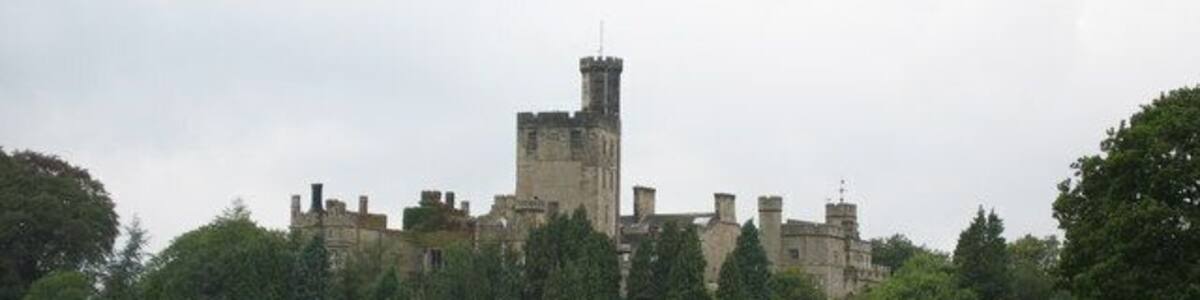 Hornby Castle from the rear, photo taken from the footpath to Wray. Lune Valley, Lancashire, England.