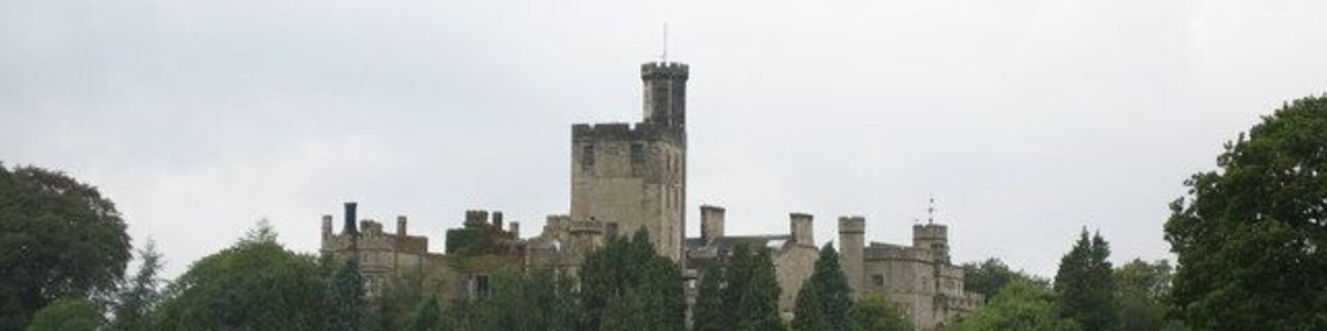 Hornby Castle from the rear, photo taken from the footpath to Wray. Lune Valley, Lancashire, England.