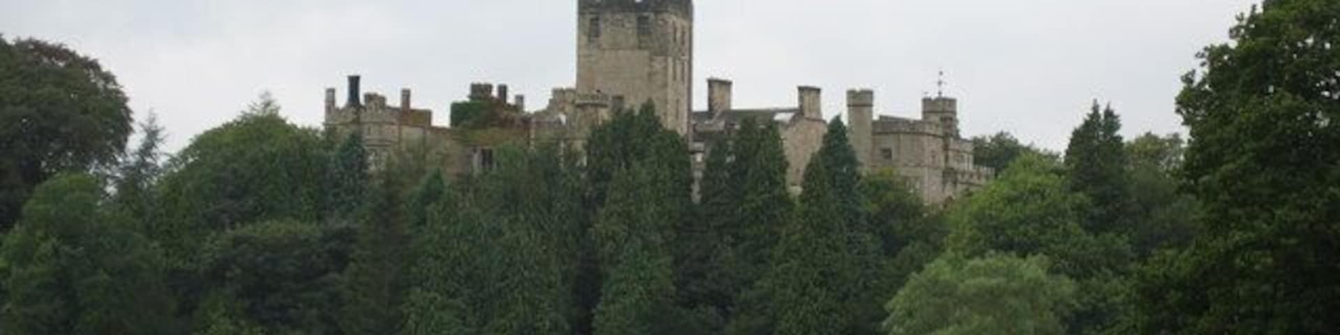 Hornby Castle from the rear, photo taken from the footpath to Wray. Lune Valley, Lancashire, England.