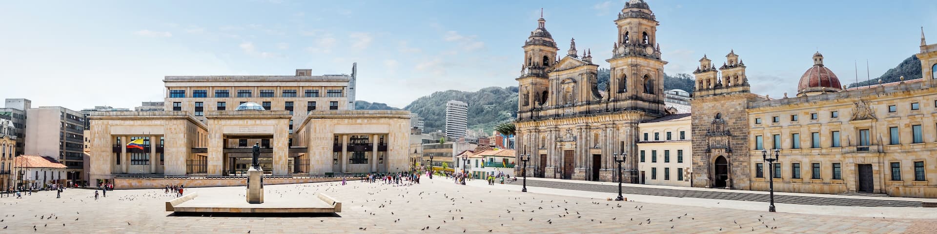 Panoramic view of Bolivar Square with the Cathedral and the Colombian Palace of Justice - Bogota, Colombia