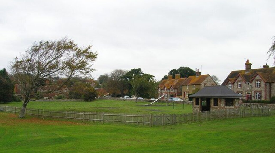 Recreation Ground Next to the cricket pitch with the cottages of Hampden Gardens beyond.