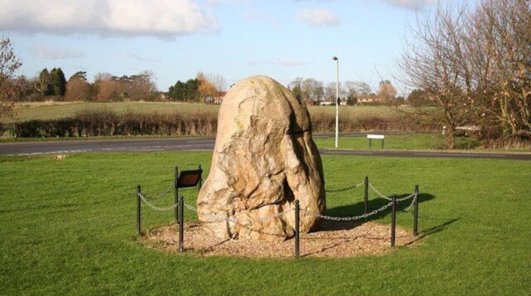 Millennium Stone, Sudbrooke. A glacial erratic of the Jurassic period from North Yorkshire, deposited here some 300,000 years ago, and donated to this site by the Massey family in 2000